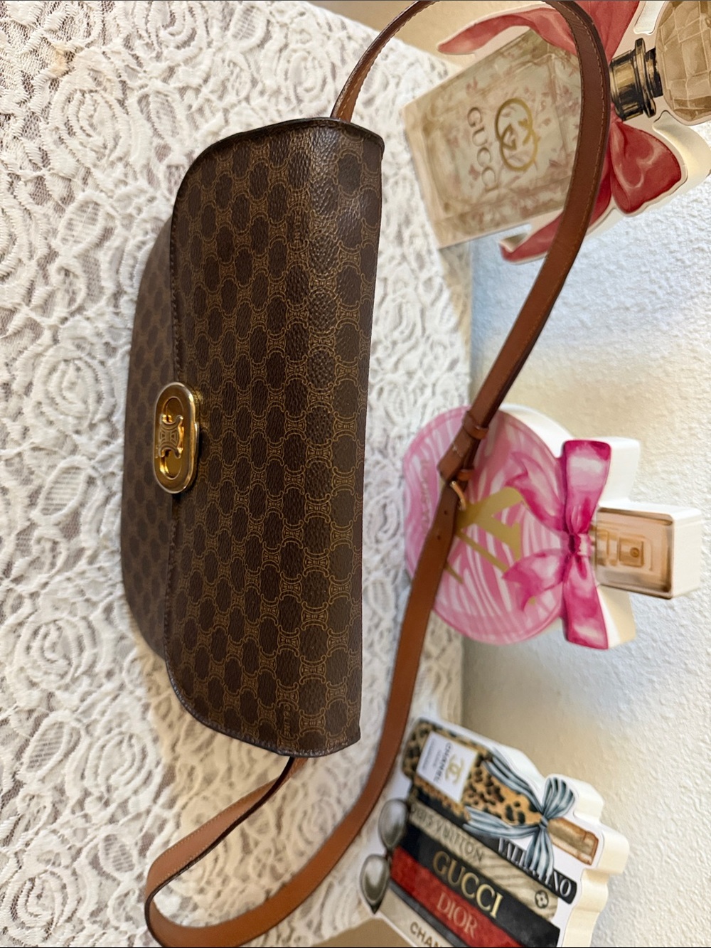 Celine Monogram Messenger Bag Crossbody Bag with Gold Clasp - Picture 2 of 10